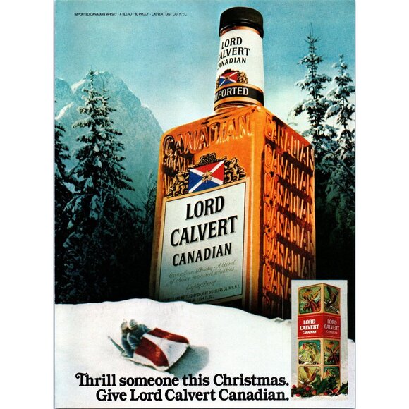 1980 Lord Calvert Canadian Whiskey Vintage Print Ad Winter Bobsled Wall Art 80s - Picture 1 of 2